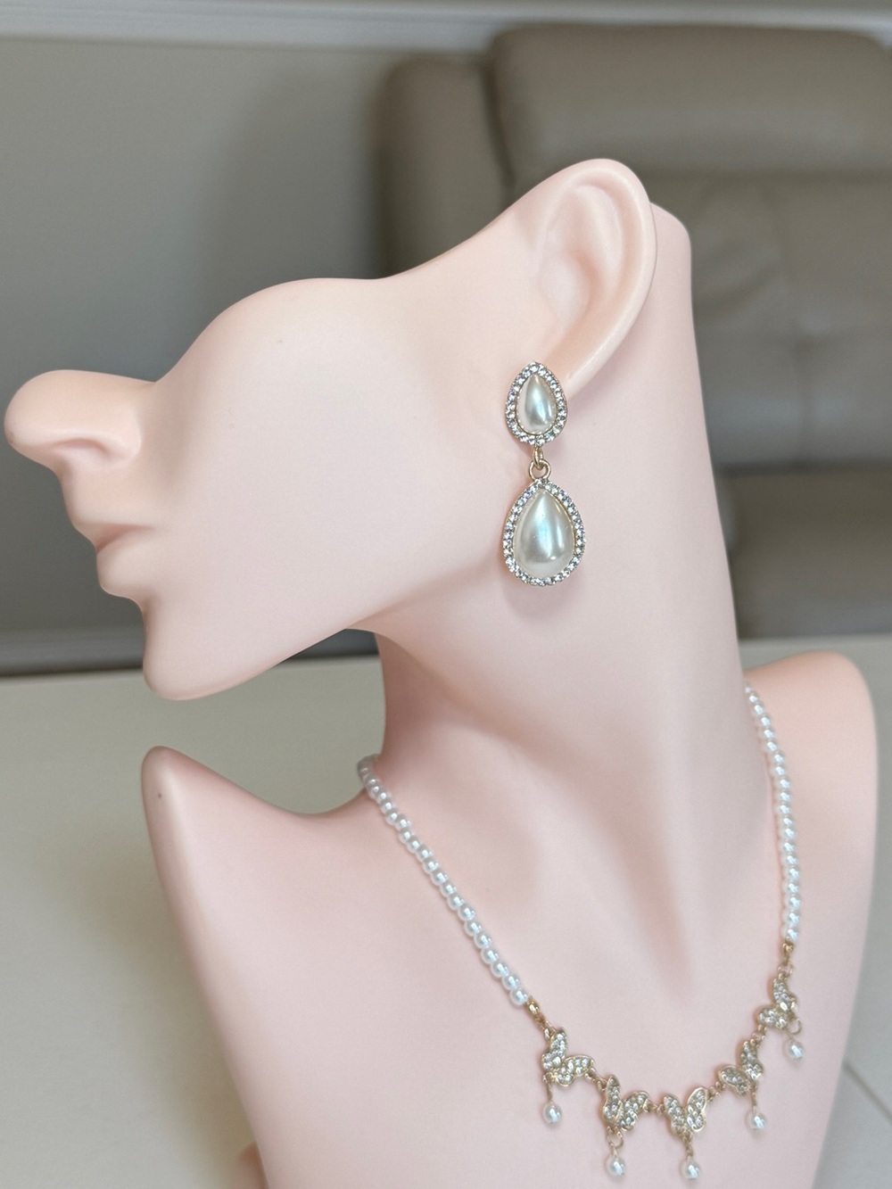Ivory Pearl Teardrop Earrings with Gold Accents